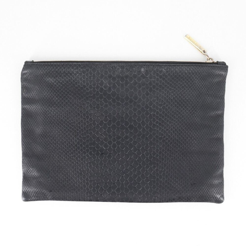 Linea Pelle LA Clutch Handbag Women Small Black Leather Snakeskin Embossed Bag